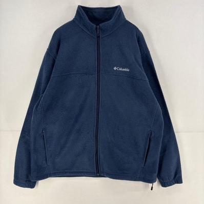 古着 コロンビア Columbia フリース ジャケット フルジップ ワンポイント ロゴ 刺繍 大きいサイズ 2XL ネイビー 無地 メンズ