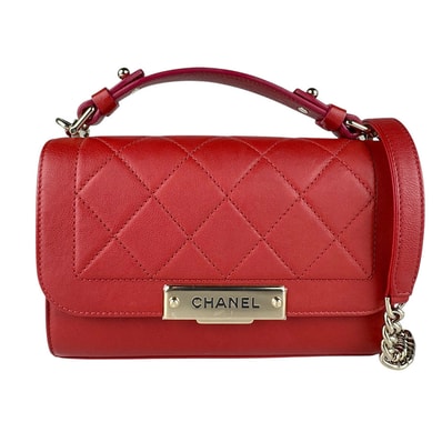 シャネル CHANEL ショルダーバッグ クリック ラベル レザー レッド ゴールド レディース【中古】 z9084