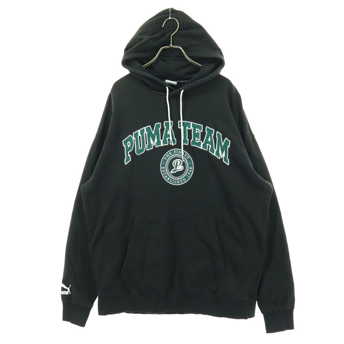 PUMA プーマ コットン カレッジプリント 長袖 ロゴ スウェットパーカー L ブラック