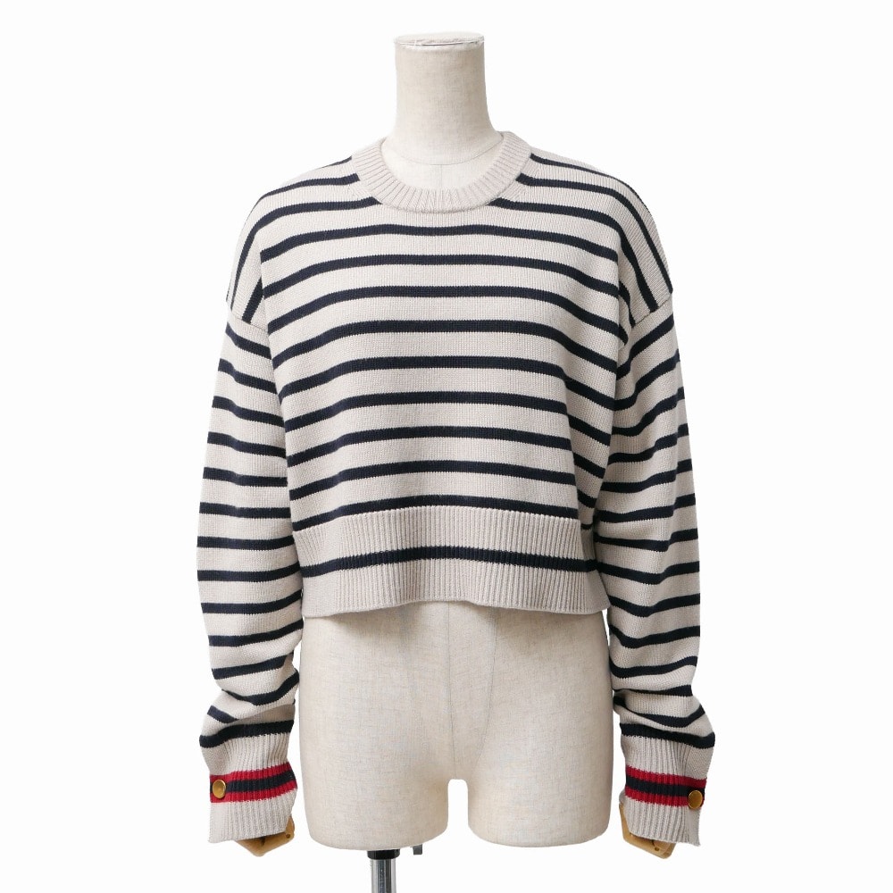 ■美品■2024年製■MAX MARA マックスマーラ DOROTEA ドロテア ニット サイズM 白タグ ボーダー クロップド セーター オーバーシルエット ブランド古着【中古】20260408/RA8878