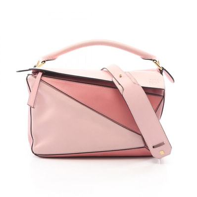 ロエベ LOEWE パズルバッグ ミディアム 2WAY ハンドバッグ バッグ レザー レディース ピンク系 【中古】