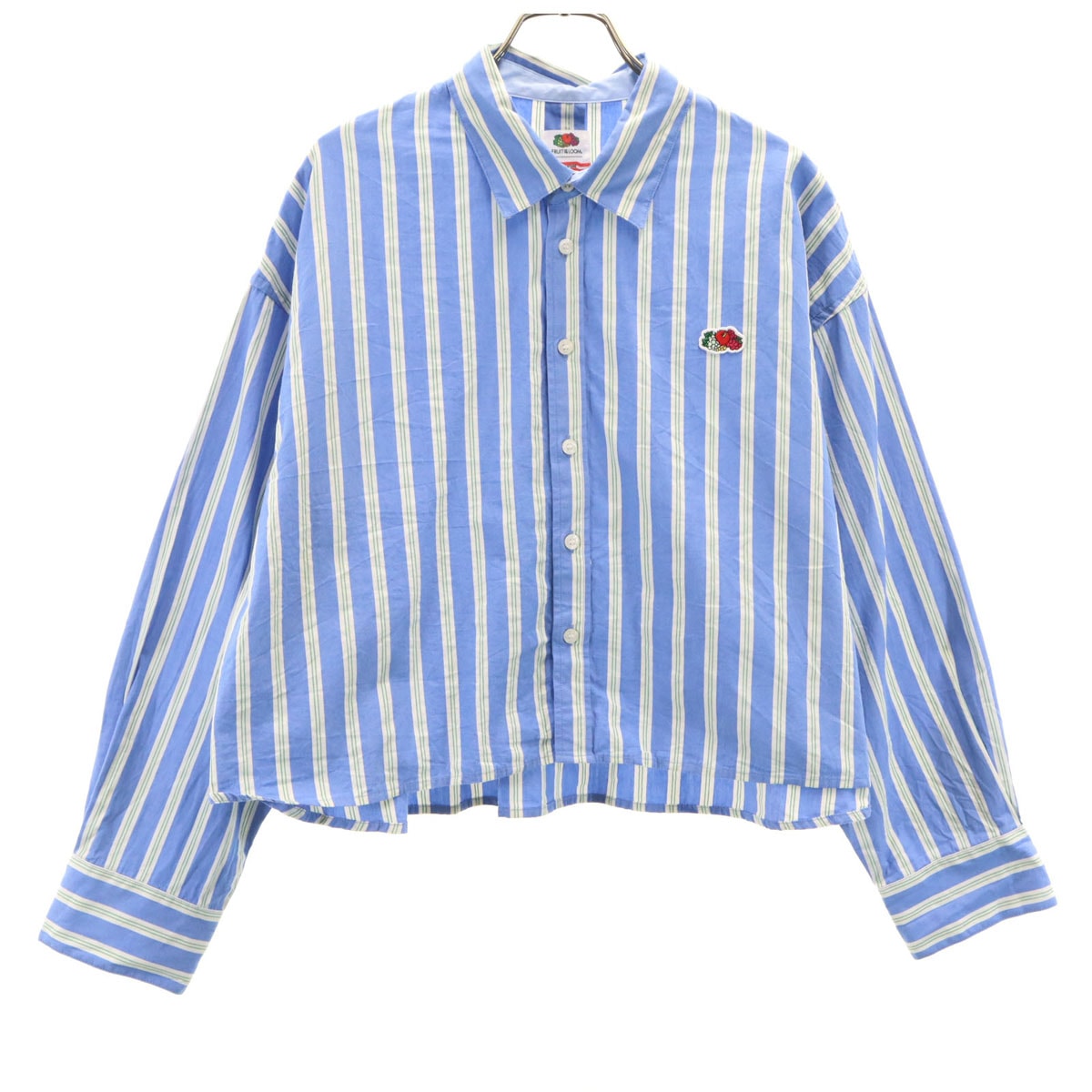 FRUIT OF THE LOOM フルーツオブザルーム FREAK'S STORE フリークスストア別注 ストライプ柄 長袖 ショート丈 シャツ F ブルー系