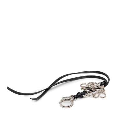 ロエベ アナグラム ストラップ バッグチャーム ブラック シルバー レザー レディース LOEWE 【中古】