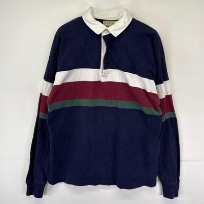 古着 80's/80年代 ヴィンテージ エルエルビーン L.L.Bean USA製 長袖シャツ ラガーシャツ ボタン L ネイビー系 ボーダー メンズ