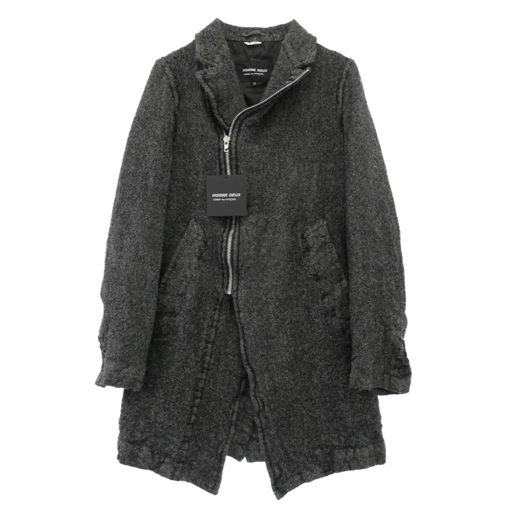 COMME des GARCONS HOMME DEUX コムデギャルソンオムドゥ コート 25AW DP-C002-051 製品加工ウール縮絨 ジップアップ ロングコート ジャケット グレー系 XS【極上美品】【中古】