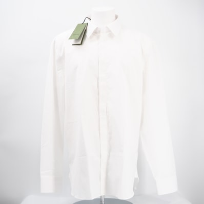 未使用 GUCCI グッチ GGロゴ刺繡 コットン シャツ XXL 699561 長袖シャツ ホワイト コットン メンズ