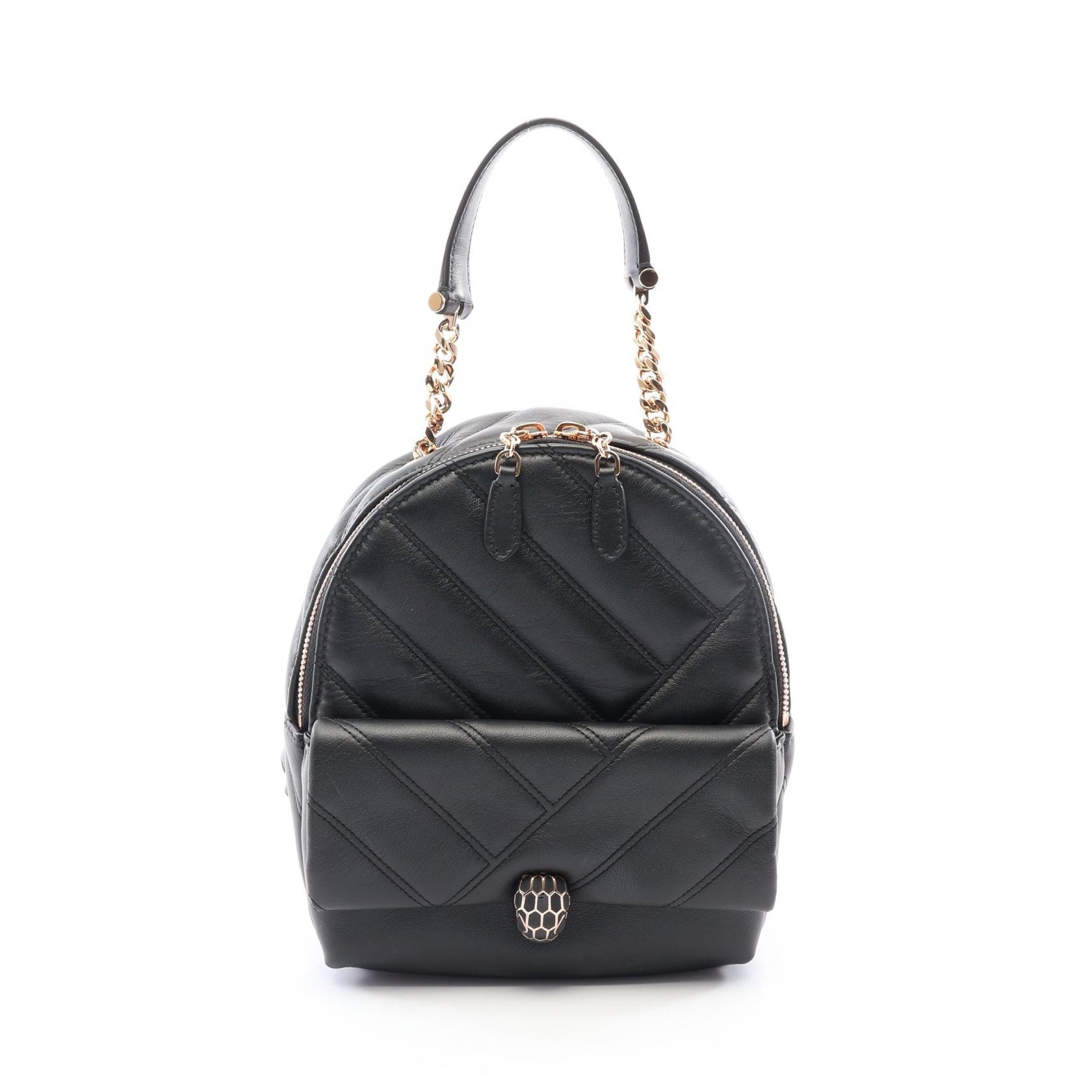 ブルガリ BVLGARI セルペンティ カボション リュックサック バックパック バッグ レザー レディース ブラック系 【中古】