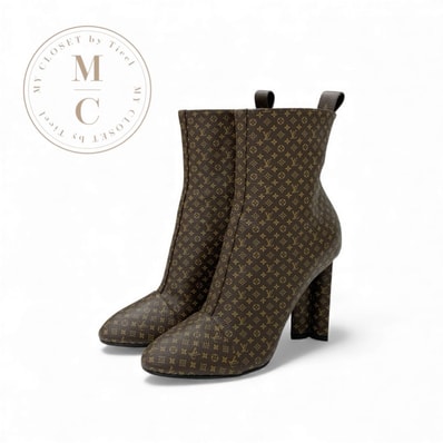 ルイヴィトン LOUIS VUITTON シルエットライン モノグラム ブーツ ショートブーツ 靴 シューズ レザー ブラウン アンクルブーツ