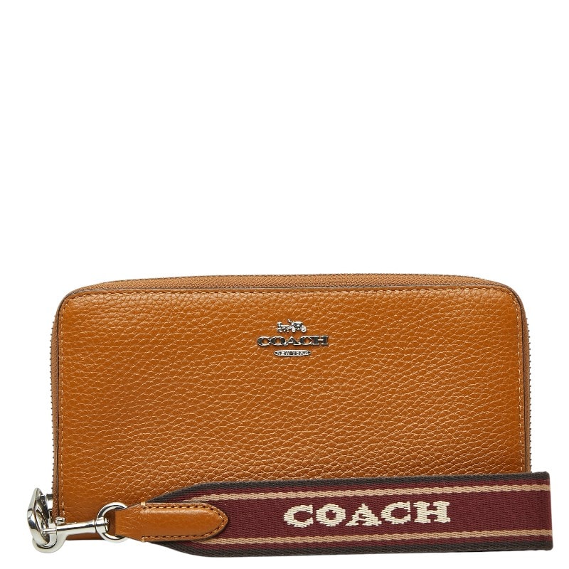 コーチ ロゴ ロング ジップ アラウンド ウォレット 長財布 ペニーマルチ ブラウン レザー レディース COACH 【中古】