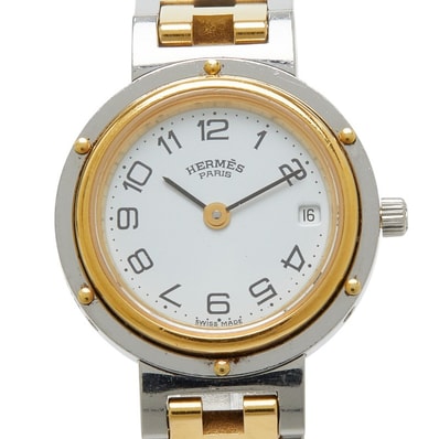 エルメス クリッパー 腕時計 CL4.220 クオーツ ホワイト文字盤 ステンレススチール レディース HERMES 【中古】