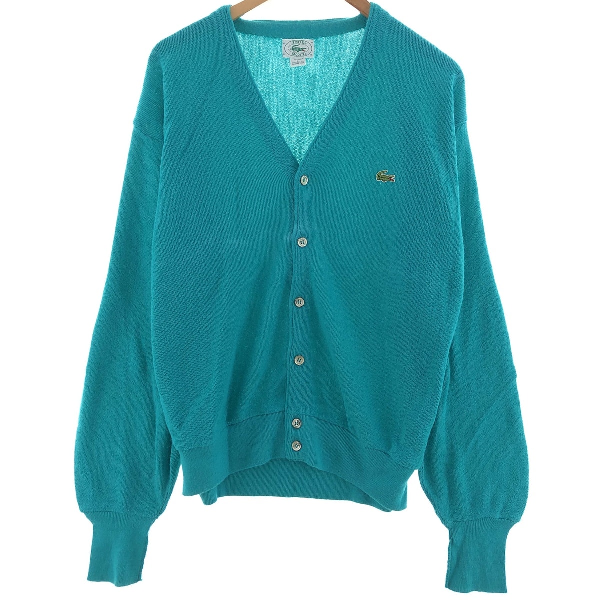 古着 80年代 ラコステ LACOSTE IZOD 無地 ワンポイント アクリルニットカーディガン USA製 L メンズL相当 長袖 ヴィンテージ/eaa380919