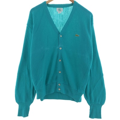 古着 80年代 ラコステ LACOSTE IZOD 無地 ワンポイント アクリルニットカーディガン USA製 L メンズL相当 長袖 ヴィンテージ/eaa380919