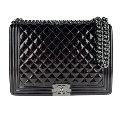 シャネル CHANEL ショルダーバッグ ボーイシャネル ラージ パテントレザー ブラック レディース【中古】 z10293