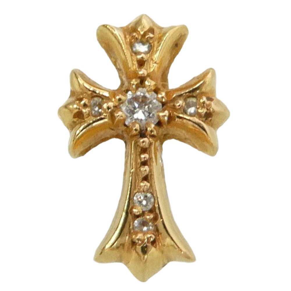 CHROME HEARTS クロムハーツ(原本無) 22K CH CRS 2 FAT P/DIA CHクロス ファットスタッド パヴェダイヤ ピアス ゴールド系【中古】
