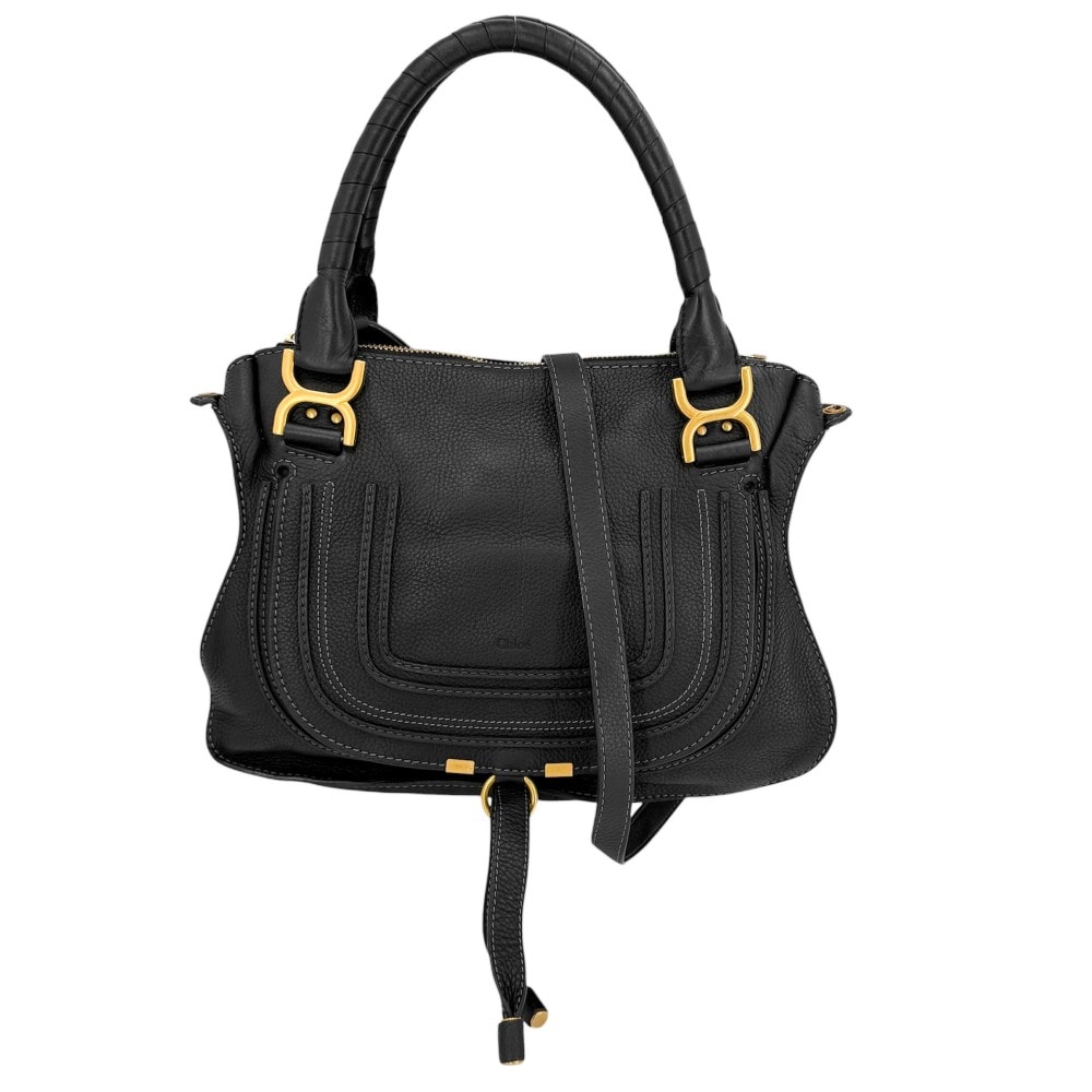 Chloe クロエ 2WAY マーシー ハンドバッグ ショルダーバッグ 肩掛け 斜め掛け レザー    ブラック 黒 ゴールド金具 レディース【中古品】