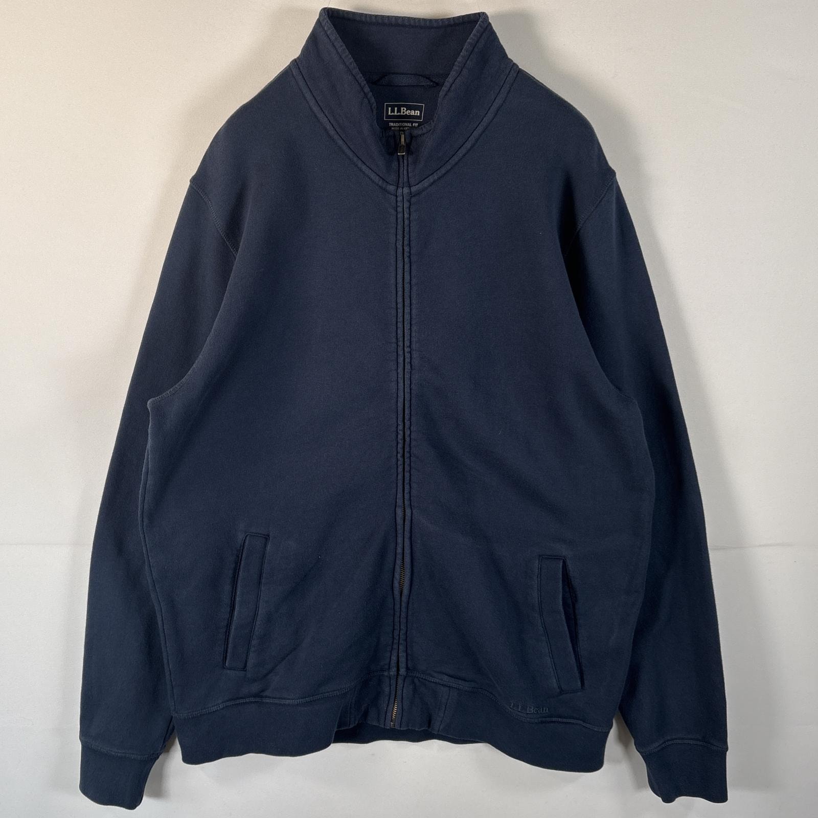 古着 エルエルビーン L.L.Bean スウェット フルジップ ワンポイントロゴ刺繍 ジャケット トレーナー 大きいサイズ L  ネイビー メンズ