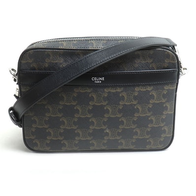 CELINE セリーヌ トリオンフ キャンバス スモール メッセンジャー ショルダーバッグ ブラック 113942EVJ.38SI メンズ【中古】