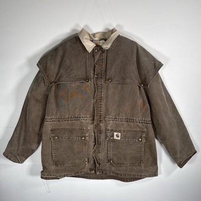 古着 カーハート Carhartt カバーオール ダックジャケット アンブレラケープ 裏地ブランケット 14041 ブラウン系 メンズ