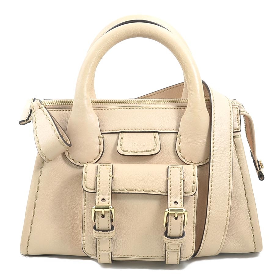 クロエ Chloe ハンドバッグ ショルダーバッグ EDITH エディス レザー ピンクベージュ レディース【中古】 h31083k