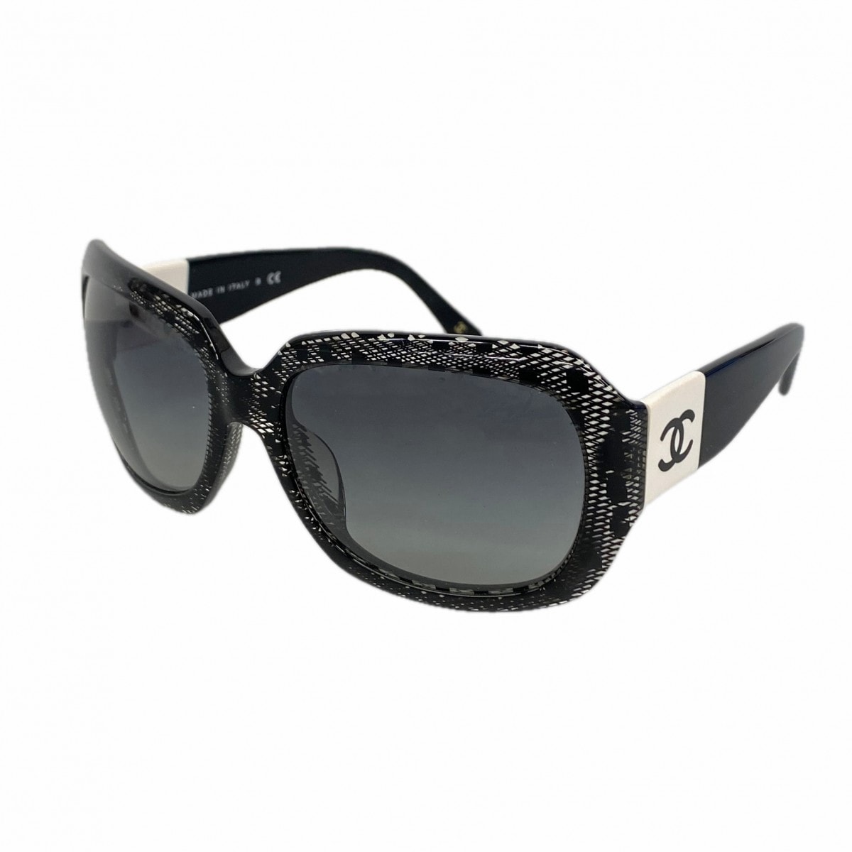 【6dc2401】シャネル サングラス 5146-A プラスチック ブラック ホワイト シルバー金具【中古】レディース