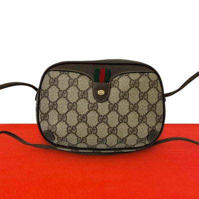 GUCCI グッチ シェリーライン GG ロゴ金具 レザー PVC ショルダーバッグ ブラウン
42503