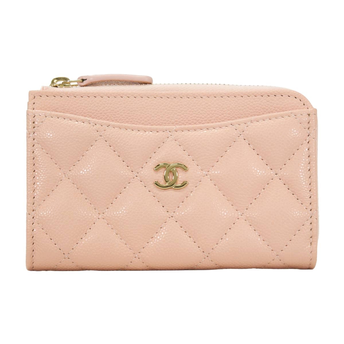 CHANEL シャネル クラシック ジップ カードケース フラグメントケース マトラッセ ココマーク ベージュピンク グレインドカーフ(キャビアスキン) シャンパンゴールド金具 AP3179 新品未使用