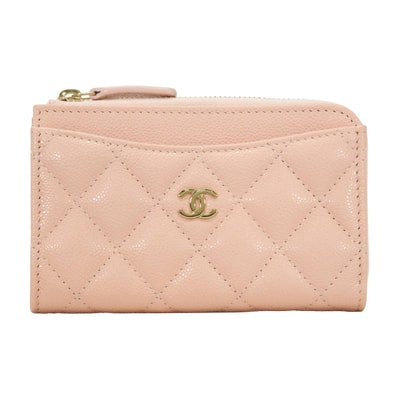 CHANEL シャネル クラシック ジップ カードケース フラグメントケース マトラッセ ココマーク ベージュピンク グレインドカーフ(キャビアスキン) シャンパンゴールド金具 AP3179 新品未使用
