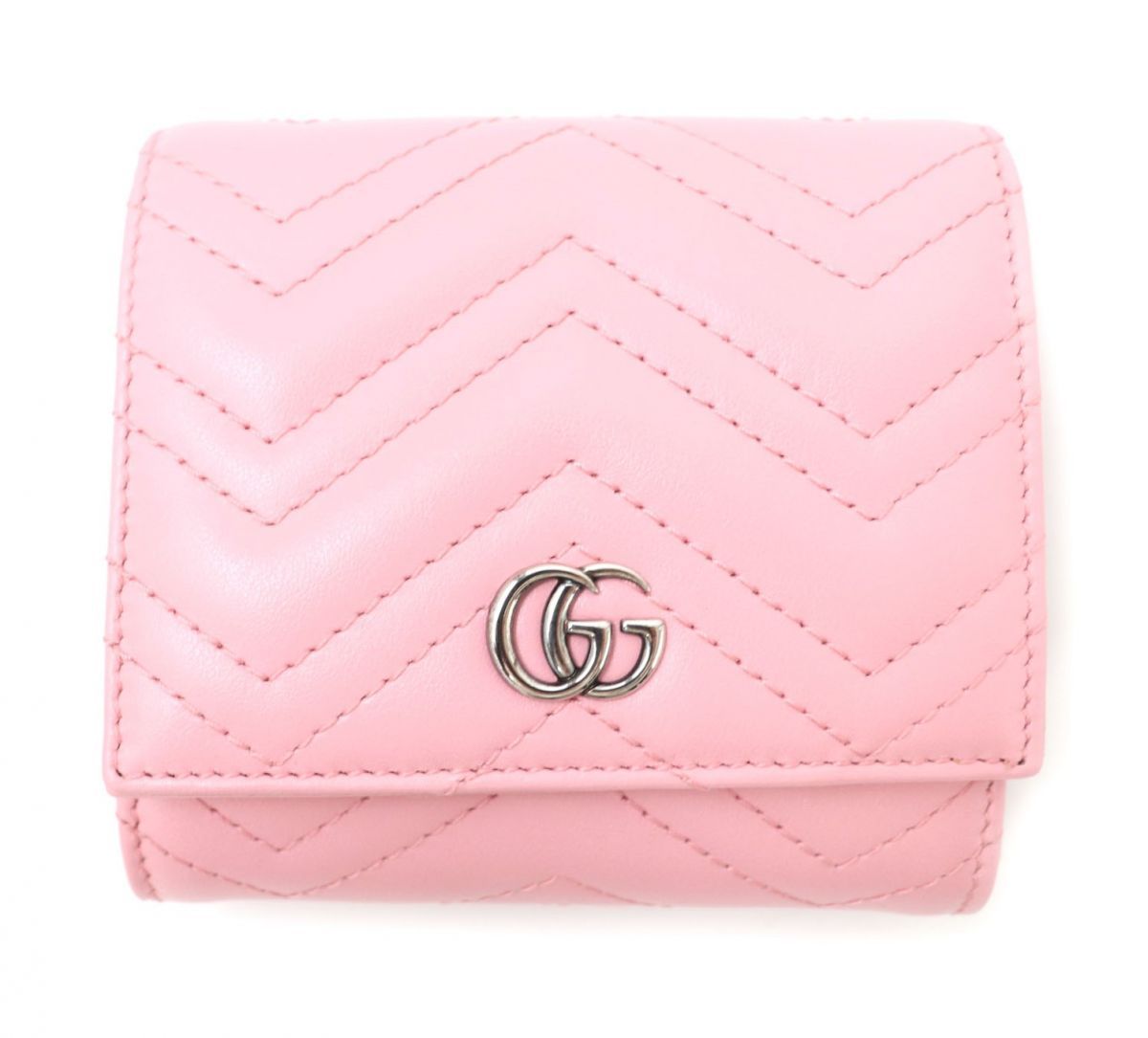 【ドンドン見直し】グッチ 二つ折り財布 ピンク×シルバー金具 598629