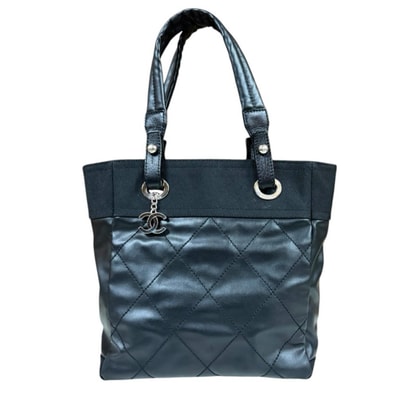 シャネル パリビアリッツPM トートバッグ PVCコーティングキャンバス A34208 ブラック レディース CHANEL 中古