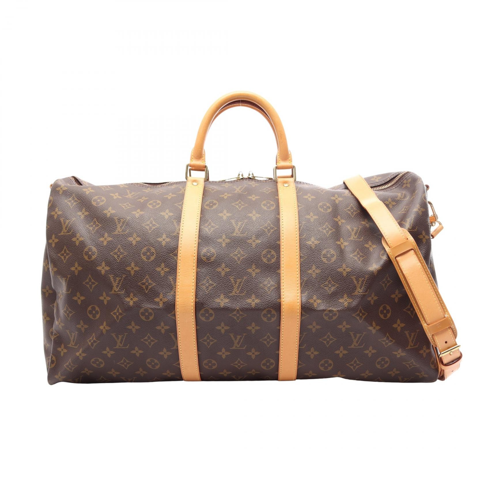 ルイ・ヴィトン LOUIS VUITTON キーポル バンドリエール55 モノグラム 2WAY ボストンバッグ バッグ PVCコーティングキャンバス レザー メンズ レディース ブラウン系 M41414 【中古】