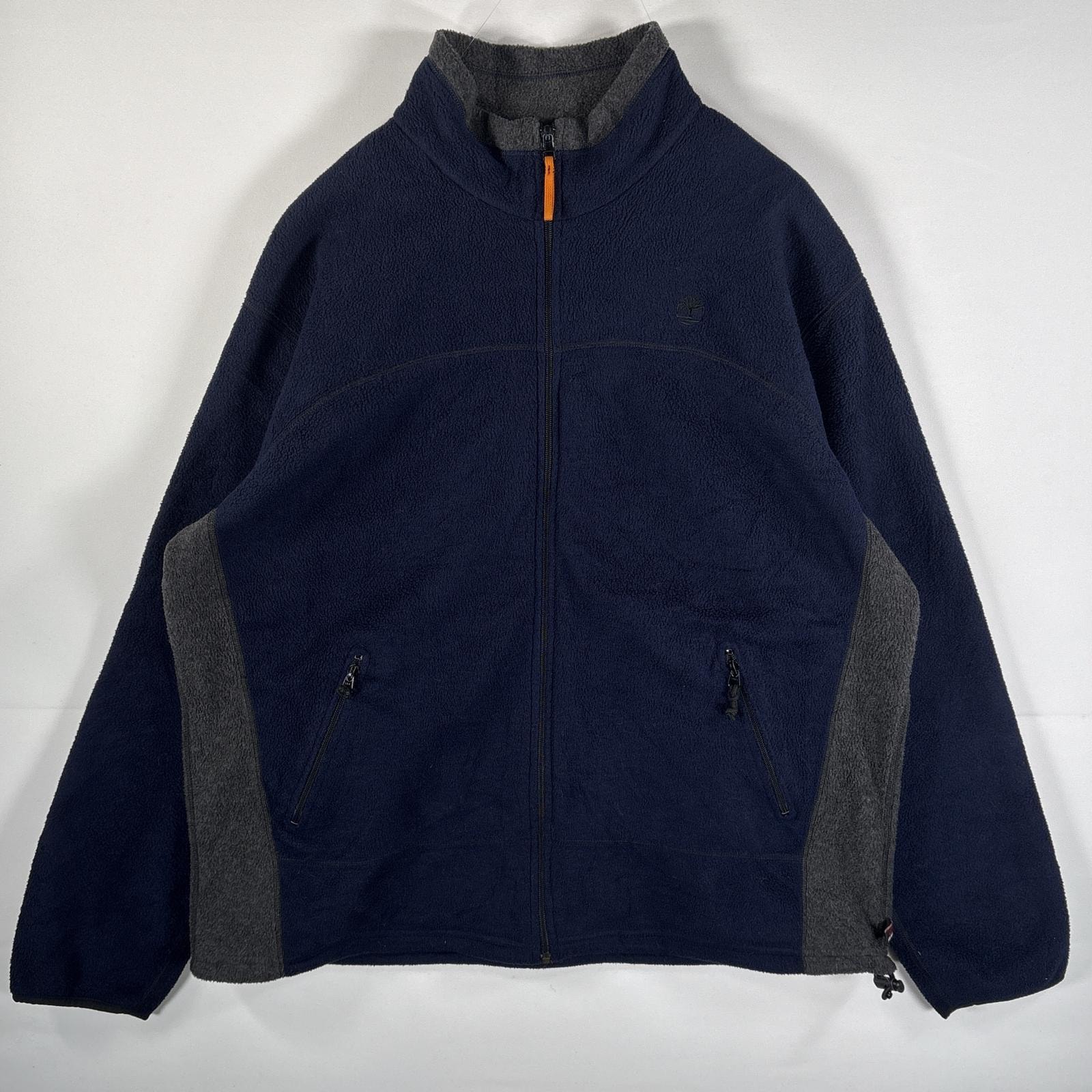 古着 90's/90年代 ティンバーランド Timberland フリースジャケット ビッグサイズ ワンポイントロゴ刺繍 フルジップ 14041 ネイビー メンズ