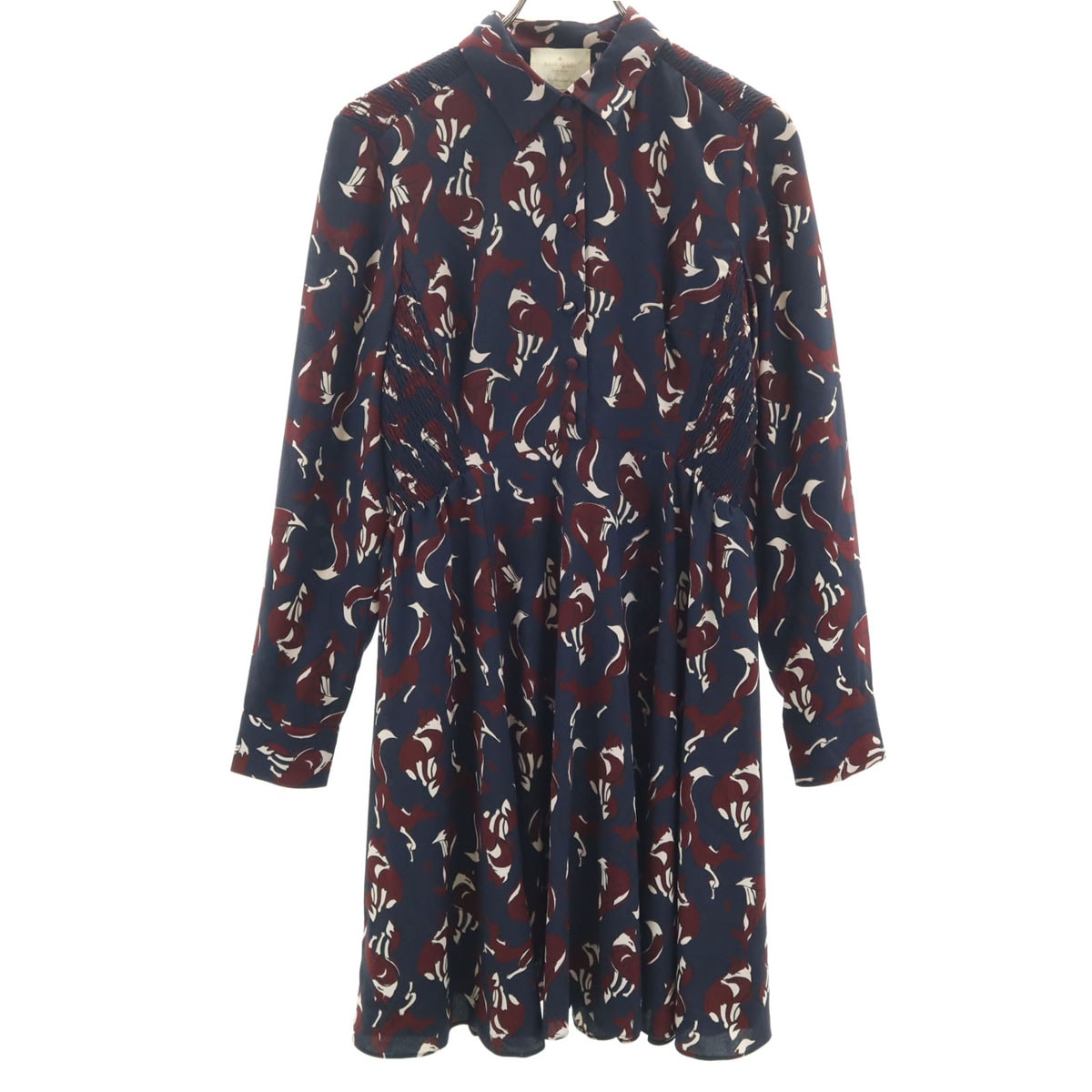 Kate Spade ケイトスペード フォックス柄 長袖 ワンピース 4 ネイビー アニマル