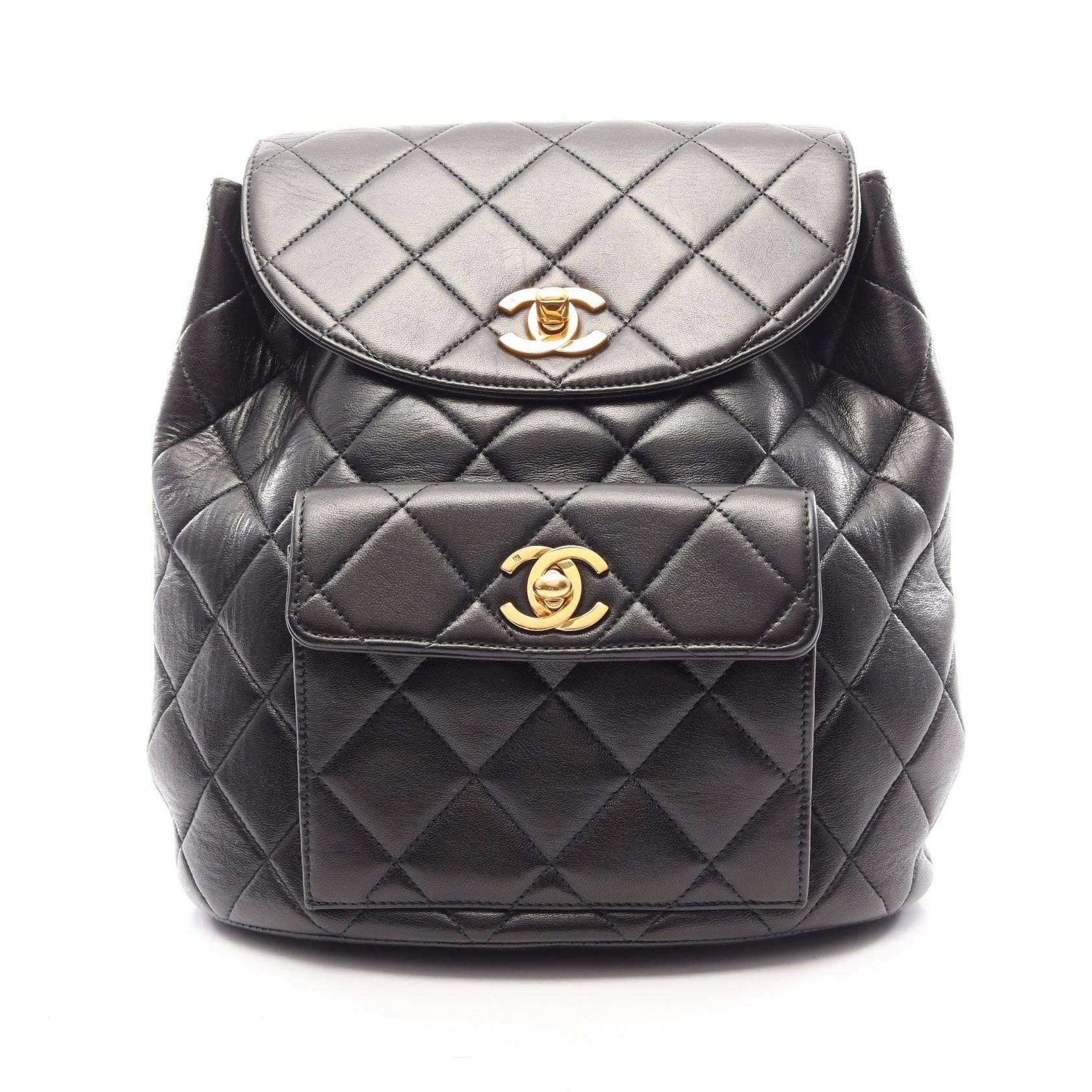 シャネル CHANEL マトラッセ ターンロック チェーン リュックサック バックパック バッグ ラムスキン(羊革) レディース ブラック系 【中古】