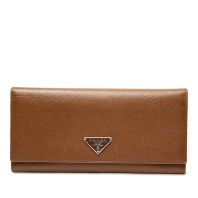プラダ 三角ロゴプレート 長財布 ブラウン サフィアーノレザー レディース PRADA 中古