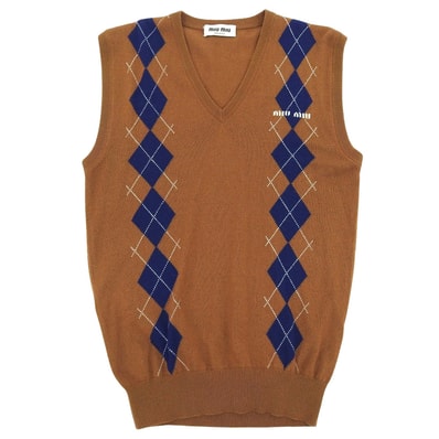 ミュウミュウ 美品 カシミヤ ニット ベスト レディース ブラウン 36 MMV042 22年製 36