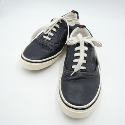 GUCCI(グッチ) GGエンボス ローカットスニーカー ネイビー レザー GG柄 型押し メンズ シューズ サイズ38 1/2 イタリア製 【中古】