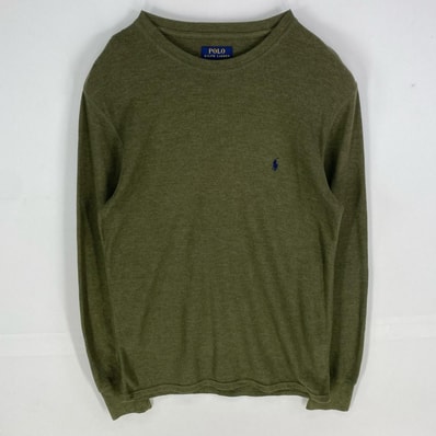 古着 ポロ・ラルフローレン POLO RALPH LAUREN 長袖Tシャツ クルーネック ワンポイント ロゴ刺繍 ロンT M カーキ系 メンズ