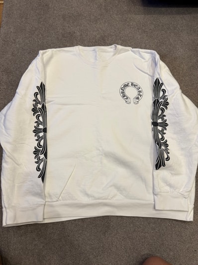 Chrome Hearts Floral Cross Horseshoe Back Print Sweatshirt "White"