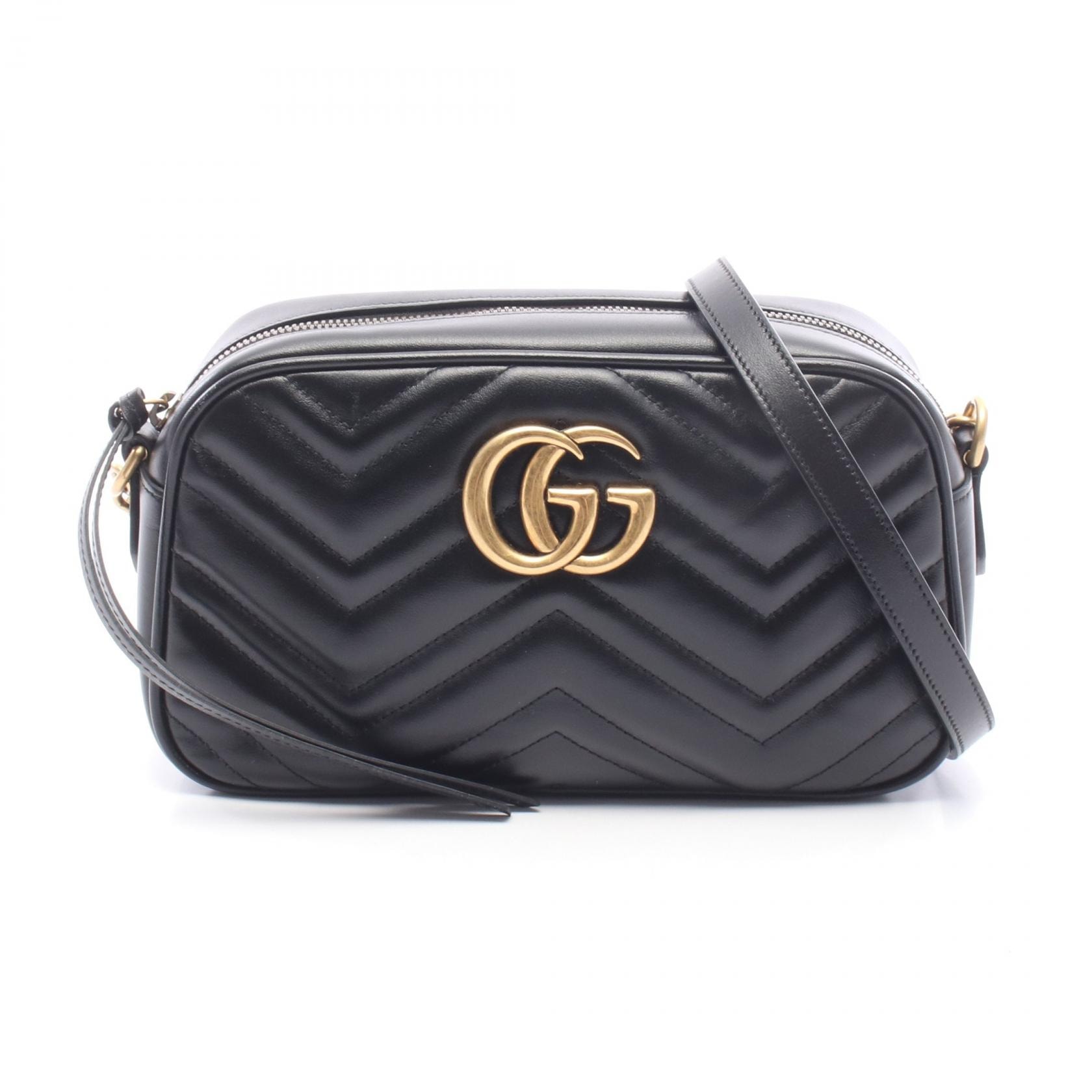 グッチ GUCCI GGマーモント ショルダーバッグ バッグ レザー レディース ブラック系 447632 【中古】