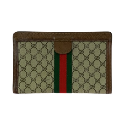 GUCCI グッチ ヴィンテージ オールドグッチ シェリーライン ベージュ ブラウン GGスプリームキャンバス レザー/ クラッチバッグ セカンドバッグ 601328 【中古】