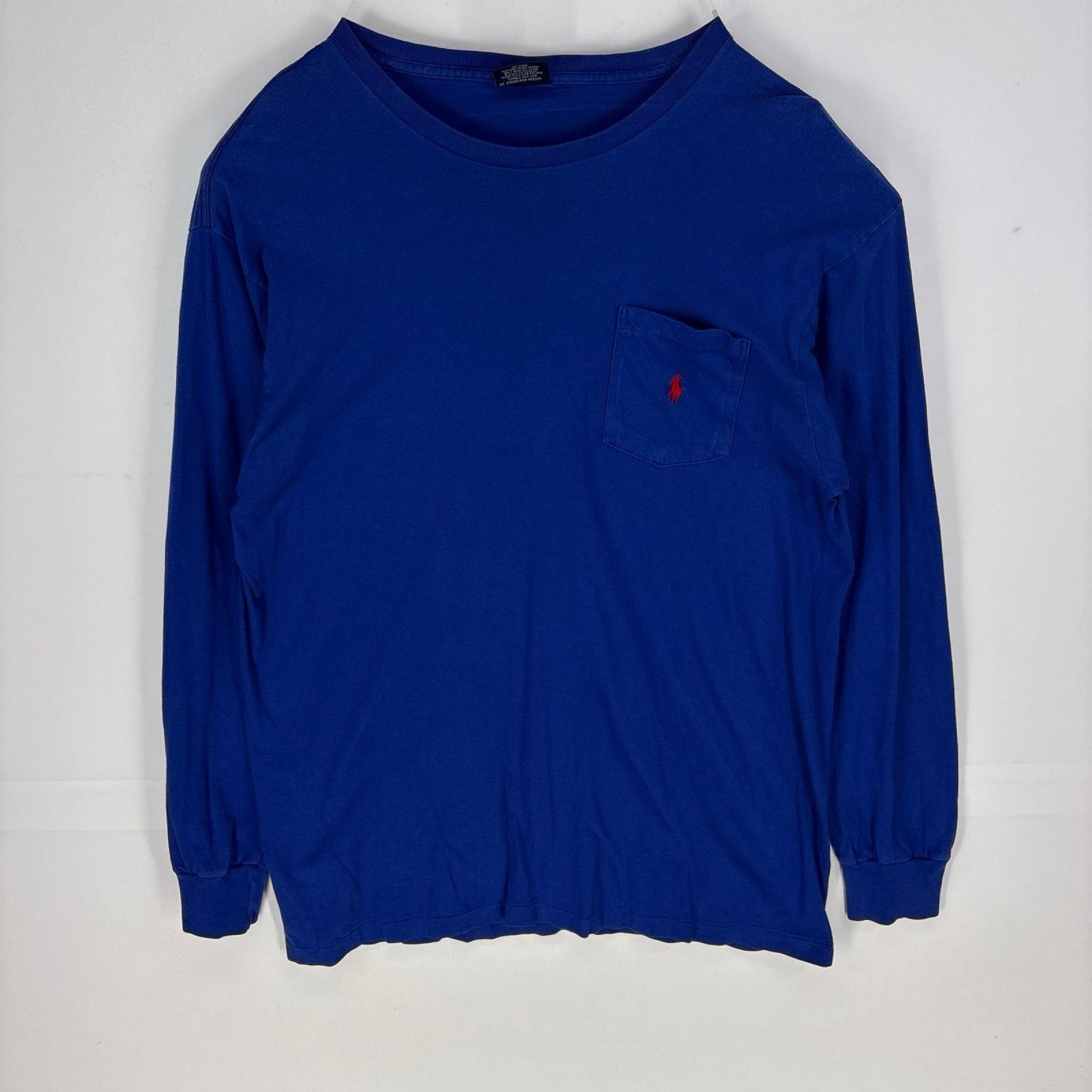古着 ポロバイラルフローレン Polo by Ralph Lauren 長袖Tシャツ 胸ポケット 刺繍ロゴ ワンポイント M  ブルー系 メンズ