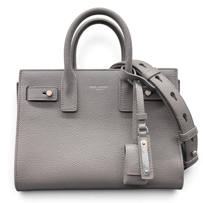 SAINT LAURENT 希少 極美品 サンローラン サック ド ジュール ベイビー 2way ハンドバッグ ショルダーバッグ 485019 レザー グレージュ シルバー金具 トートバッグ Aランク 鑑定済 中古 サンローランバッグ