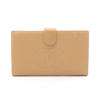 シャネル CHANEL ココマーク がま口 二つ折り長財布 財布 キャビアスキン(グレインドカーフ) レディース ベージュ系 【中古】