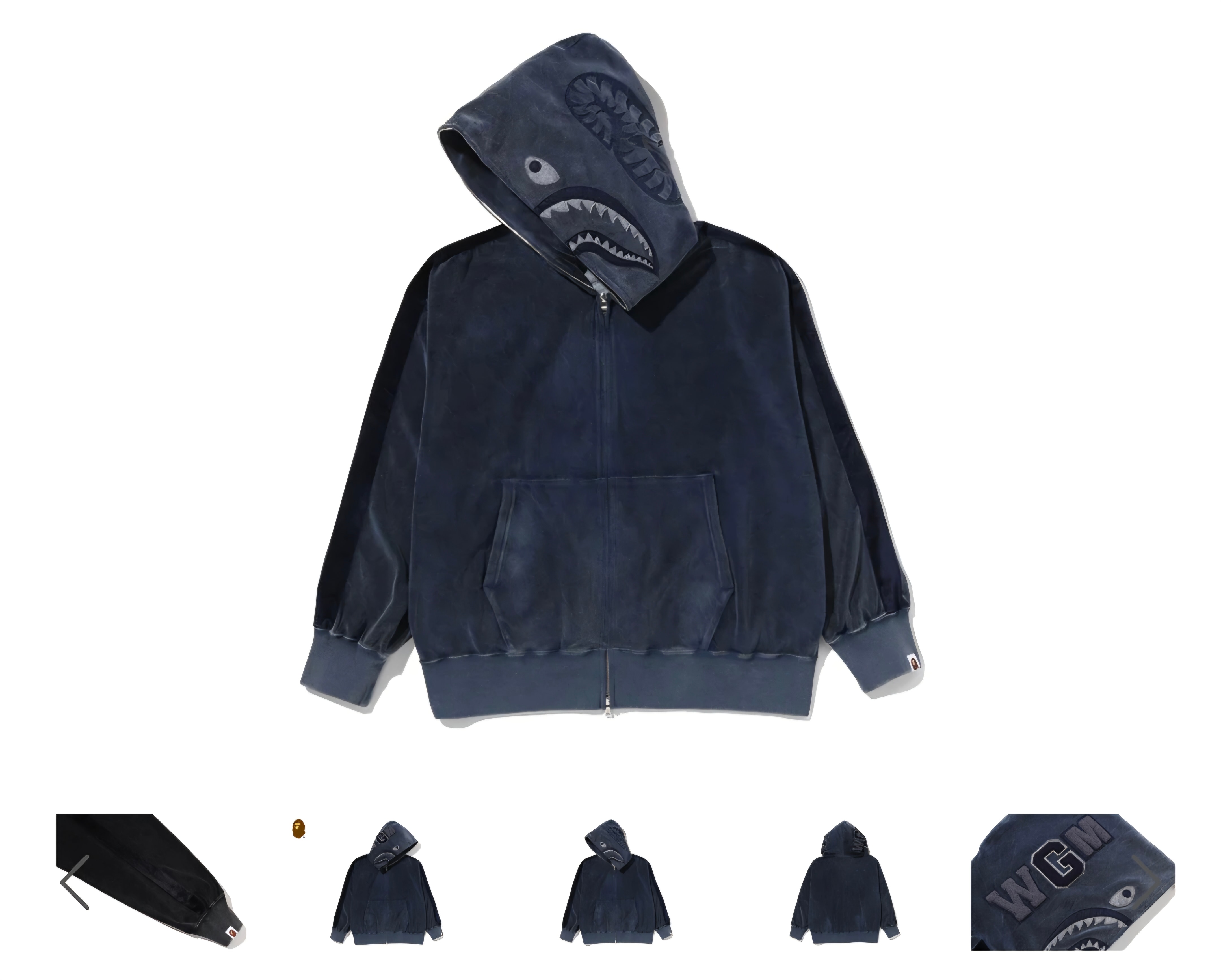 A BATHING APE SNOW WASH SHARK RELAXED FIT FULL ZIP HOODIE
