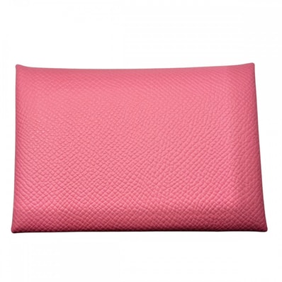 HERMES エルメス コインケース カルヴィ デュオ 小銭入れ カードケース 小物 メンズ レディース 男女兼用 B刻印 ヴォーエプソン ピンク シルバー金具 ユニセックス 美品 2023年【中古品】