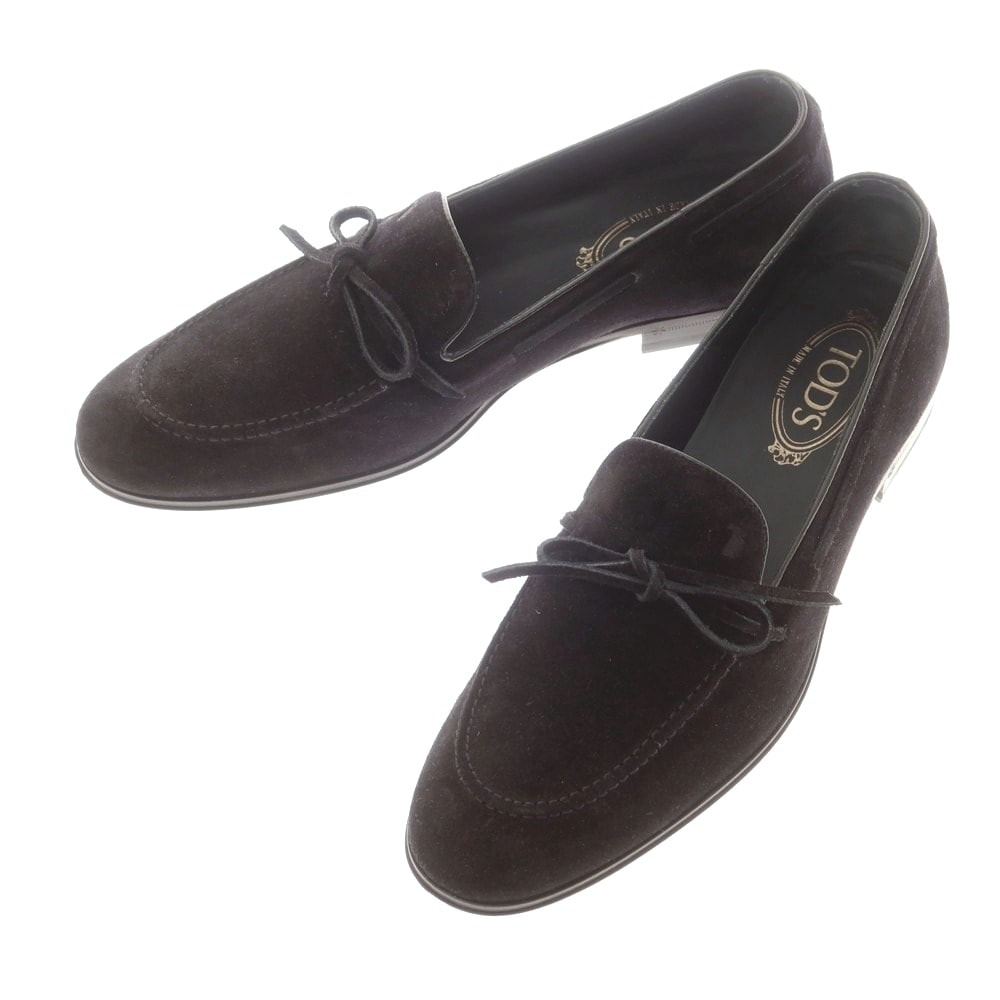 【中古】トッズ TOD'S スエード リボンローファー ローファー ブラック【サイズ7 1/2】【メンズ】