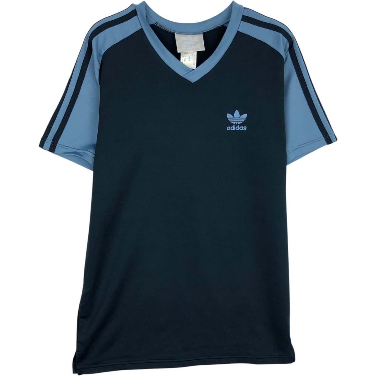 古着 80~90年代 アディダス adidas ツートン Vネック ワンポイントロゴTシャツ メンズS相当 ヴィンテージ/eaa639248