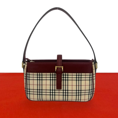 BURBERRY バーバリー ノバチェック 柄 レザー キャンバス ショルダーバッグ ベージュ
64941