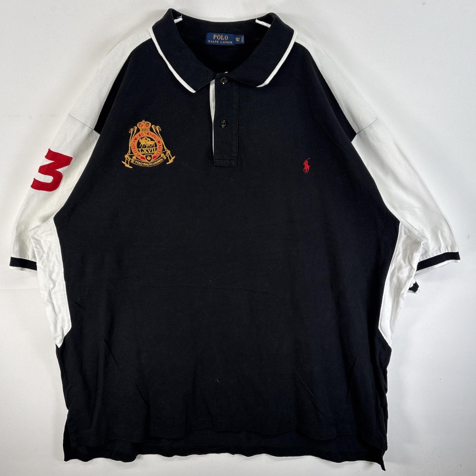 古着 ポロ・ラルフローレン POLO RALPH LAUREN 鹿の子 半袖 ポロシャツ ワンポイント ロゴ 刺繍 2ボタン 大きいサイズ 3XLT  ブラック系 ツートン メンズ