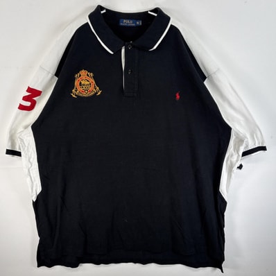 古着 ポロ・ラルフローレン POLO RALPH LAUREN 鹿の子 半袖 ポロシャツ ワンポイント ロゴ 刺繍 2ボタン 大きいサイズ 3XLT ブラック系 ツートン メンズ